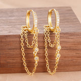 💛 Boucles d’Oreilles Pendantes en Acier Inoxydable – Chaîne Dorée & Zircone ✨