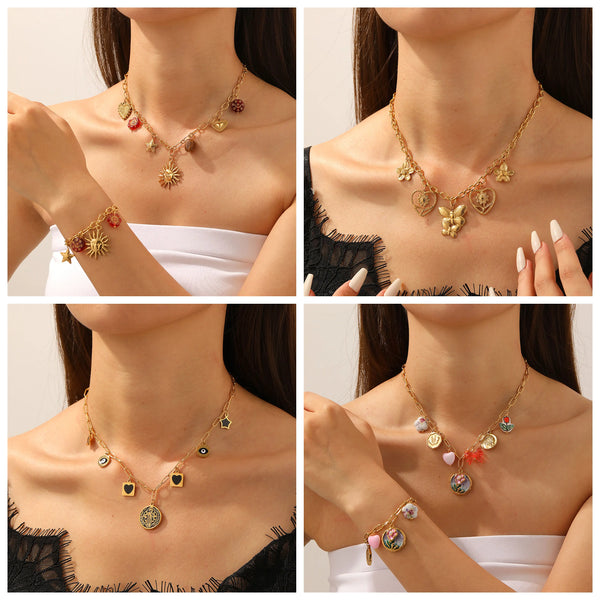 Collier Acier Inoxydable  – Papillon, Cœur & Soleil