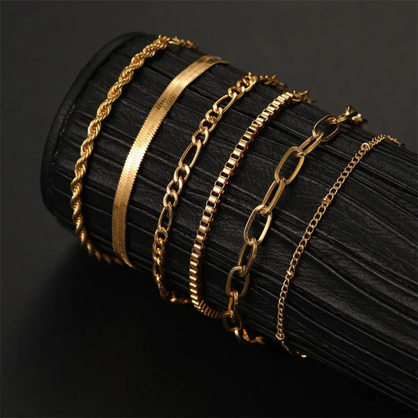 💛 Ensemble de Bracelets Dorés Femme – 6 Pièces Style Bohème Rétro