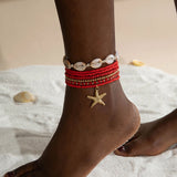 Bracelet de Cheville Bohème Multicouche – Coquillage & Étoile de Mer