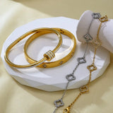🍀 Bracelet Élégant Femme – Trèfle à 4 Feuilles en Acier Inoxydable & Zircon