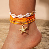 Bracelet de Cheville Bohème Multicouche – Coquillage & Étoile de Mer