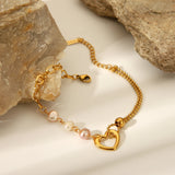 💛 Bracelet Cœur Exquis en Acier Inoxydable Doré – Breloque Perles & Design Couple ✨
