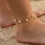 Ensemble de Bracelets de Cheville Multicouches 7 pièces – Papillon & Cœur Vintage Doré