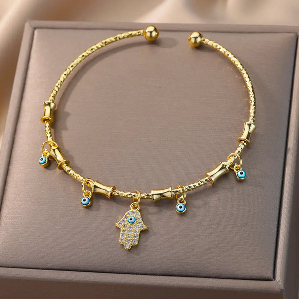 🧿 Bracelet Mauvais Œil pour Femme – Ensemble Luxe en Acier Inoxydable & Zircon ✨