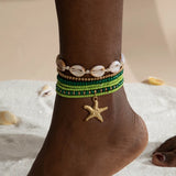 Bracelet de Cheville Bohème Multicouche – Coquillage & Étoile de Mer
