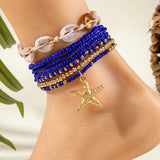 Bracelet de Cheville Bohème Multicouche – Coquillage & Étoile de Mer