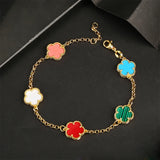🌿 Bracelet Fleur 5 Feuilles – Agate, Malachite & Coquille Pierre Naturelle