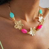🌸 Ensemble de Colliers Vintage Floraux en Acrylique – Perles Roses & Turquoise ✨
