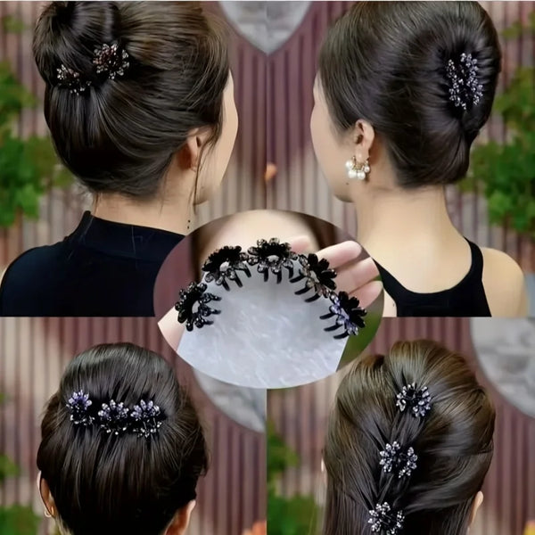 🌸 Pinces à Cheveux Mini Fleurs & Diamants 💎 – Lot de 4 Accessoires Élégants pour Chignon Femme 👑✨