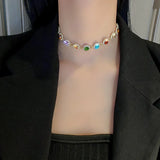 Collier Ras du Cou Géométrique en Cristal Coloré