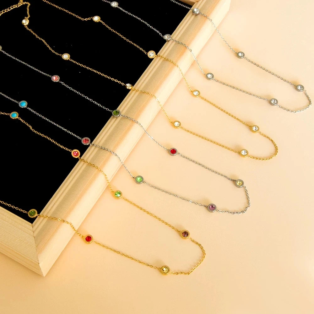 Collier Femme Chic Luxe – Acier Inoxydable & Breloque CZ Ronde