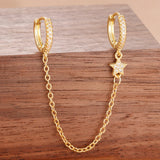 💛 Boucles d’Oreilles Pendantes en Acier Inoxydable – Chaîne Dorée & Zircone ✨