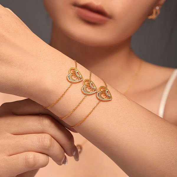 💛 Collier & Bracelet Exquis en Acier Inoxydable – Cœur, Soleil & Lune