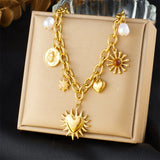 💛 Collier en Acier Inoxydable Doré – Cœur & Soleil Été