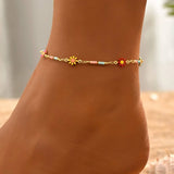 Nouvelle mode chrysanthème marguerite chaîne cheville pour femmes été Boho Chic marguerite perlée pied chaîne fête Vocation bijoux cadeaux