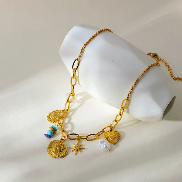 Collier Acier Inoxydable – Soleil, Cœur & Fleur