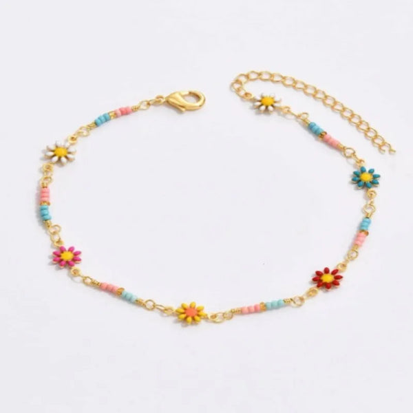 Nouvelle mode chrysanthème marguerite chaîne cheville pour femmes été Boho Chic marguerite perlée pied chaîne fête Vocation bijoux cadeaux