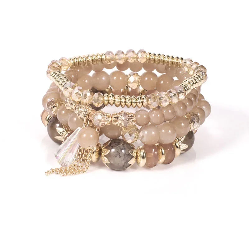 🌈 Ensemble de Bracelets Bohème 4 Pièces – Perles Colorées & Pampilles