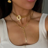 ✨ Collier Ras du Cou en Y Femme – Breloques Géométriques Zircon Micro-Pavé