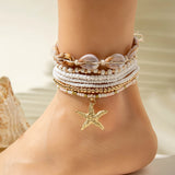 Bracelet de Cheville Bohème Multicouche – Coquillage & Étoile de Mer
