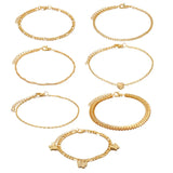Ensemble de Bracelets de Cheville Multicouches 7 pièces – Papillon & Cœur Vintage Doré