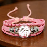 ✨ Bracelet en Cuir Rose pour  Maîtresse ou atsem  Cabochon en Verre 💖
