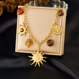 Collier Acier Inoxydable Doré – Fleur, Cœur & Soleil