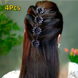 🌸 Pinces à Cheveux Mini Fleurs & Diamants 💎 – Lot de 4 Accessoires Élégants pour Chignon Femme 👑✨