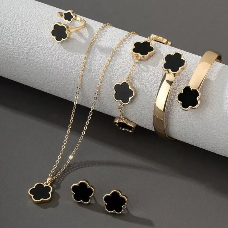 🌸 Ensemble Bijoux Femme 5 Pièces – Fleurs de Prunier Émaillées Colorées
