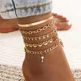 Ensemble de Bracelets de Cheville Multicouches 7 pièces – Papillon & Cœur Vintage Doré