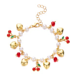 🍒 Bracelet Plaqué Or Femme – Design Cerises, Zircon Cœur & Perle Fraise Rouge