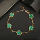 🌿 Bracelet Fleur 5 Feuilles – Agate, Malachite & Coquille Pierre Naturelle