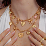 💛 Collier Bohème Superposé  – Cœur, Soleil & Nœuds Dorés 2 pièces