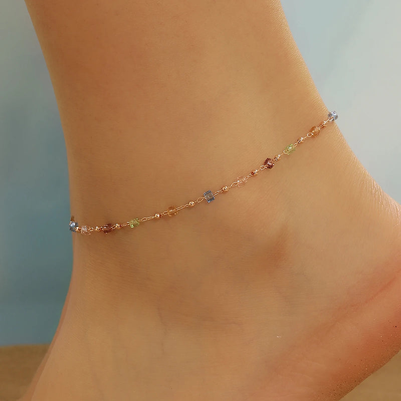 🌈 QIAMNI Bracelet de Cheville Cristal Coloré – Style Bohème Géométrique