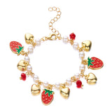 🍒 Bracelet Plaqué Or Femme – Design Cerises, Zircon Cœur & Perle Fraise Rouge