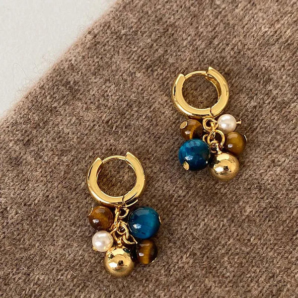 💛 Boucles d’Oreilles Vintage en Pierre Naturelle – Élégance Colorée