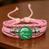 ✨ Bracelet en Cuir Rose pour  Maîtresse ou atsem  Cabochon en Verre 💖