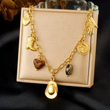 Collier Acier Inoxydable Doré – Fleur, Cœur & Soleil