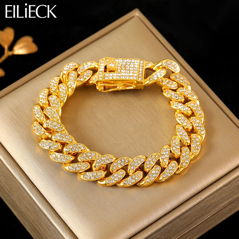 💛 Bracelet Maille Cubaine Acier Inoxydable – Style Chic Unisexe