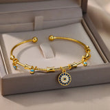 🧿 Bracelet Mauvais Œil pour Femme – Ensemble Luxe en Acier Inoxydable & Zircon ✨