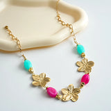 🌸 Ensemble de Colliers Vintage Floraux en Acrylique – Perles Roses & Turquoise ✨
