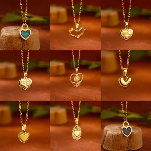 💛 Collier Femme Cœur Amour – Pendentif Floral en Acier Inoxydable Doré
