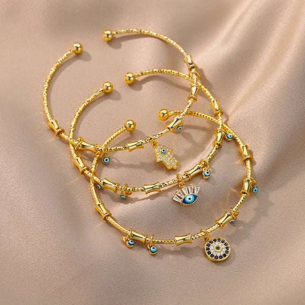 🧿 Bracelet Mauvais Œil pour Femme – Ensemble Luxe en Acier Inoxydable & Zircon ✨