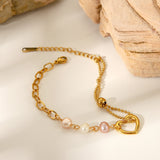 💛 Bracelet Cœur Exquis en Acier Inoxydable Doré – Breloque Perles & Design Couple ✨