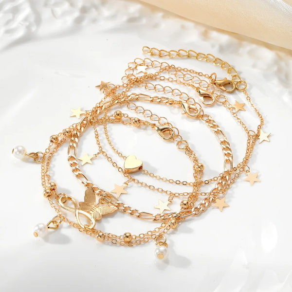🦋 Ensemble de Bracelets de Cheville Papillon Vintage – Couleur Or